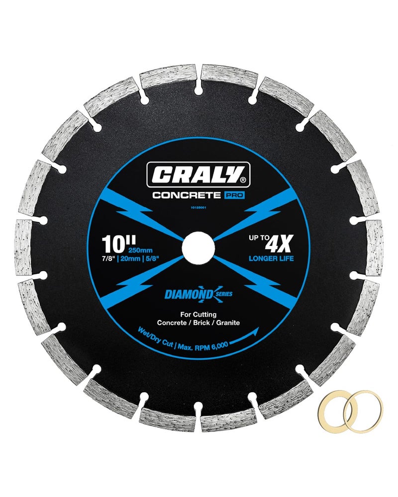 CRALY 10 Inch Segmented Diamond Blade, 7/8 in Arbor, 10'' General Purpose Diamond Stone Blade for Angle Grinder, Mitre Saw & Tile Saw, for Cutting Paver, Masonry, Concrete, Brick, Block, Marble - Image 1